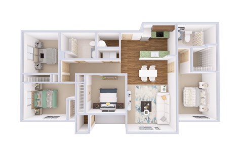 Floor plan for 4 beds, 2 baths, 1489 sqft